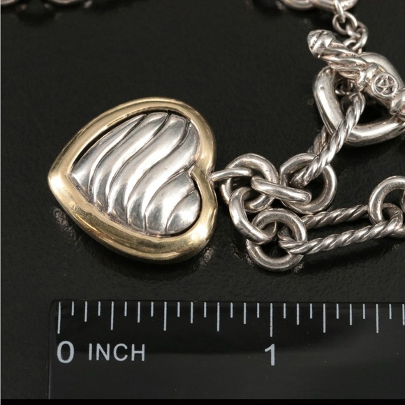 David Yurman Sterling Silver and 18K Yellow Gold Cable Figaro Heart Necklace - Picture 2 of 7
